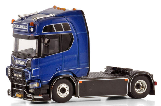 WSI SCANIA R HIGHLINE CR20H 4X2 Geelhoed blue 1:50 Truck Pre-built Model