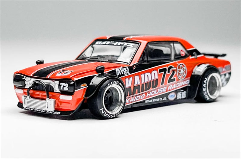 KaidoHouse x MiniGT Nissan Skyline 2000GT-R (KPGC10) Kaido Racing V1 China Edition Orange black Stripes color box packaging 1:64 Car Pre-built Model view1