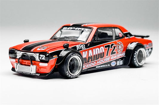 KaidoHouse x MiniGT Nissan Skyline 2000GT-R (KPGC10) Kaido Racing V1 China Edition Orange black Stripes color box packaging 1:64 Car Pre-built Model view1