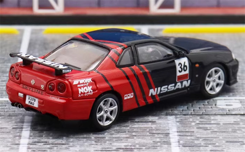 Stance Hunters Nissan Skyline GTR BNR34 V-SPEC-II Advan coating Limited Edition 599PCS ONLY HKS 1:64 Car Pre-built Model view4