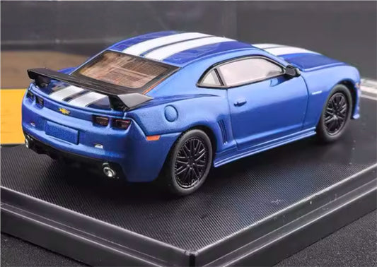 Fine works 64 Chevrolet Camaro Blue hardtop white stripes black wheel Limited Edition 1:64 Car Pre-built Model view2