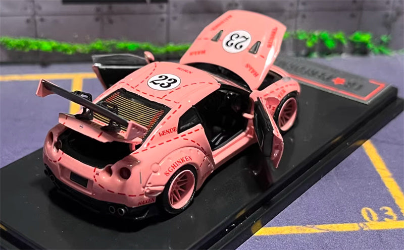 Oldtime Model Nissan GTR R35 LB PERFORMANCE wide body modification Pink Pig 23# 1:64 Car Pre-built Airliner Model Display view4