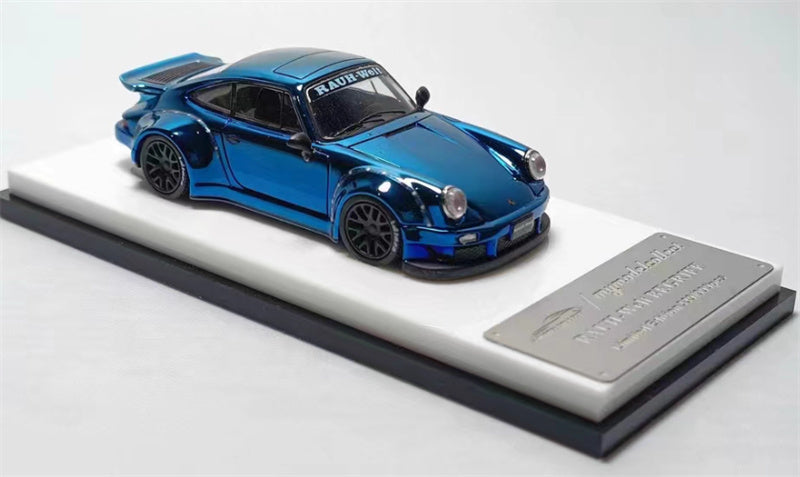mymodelcollect Porsche RWB 930 Duck Wing Electroplating blue 1:64 Car Pre-built Model view3