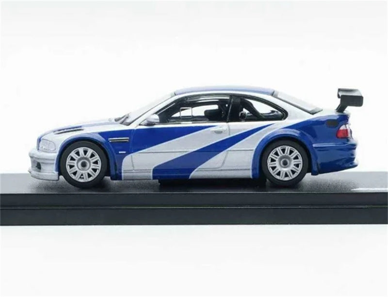 1:64 BMW M3 E46 GTR Silver with Blue Stripes Almost Real DIECAST Model