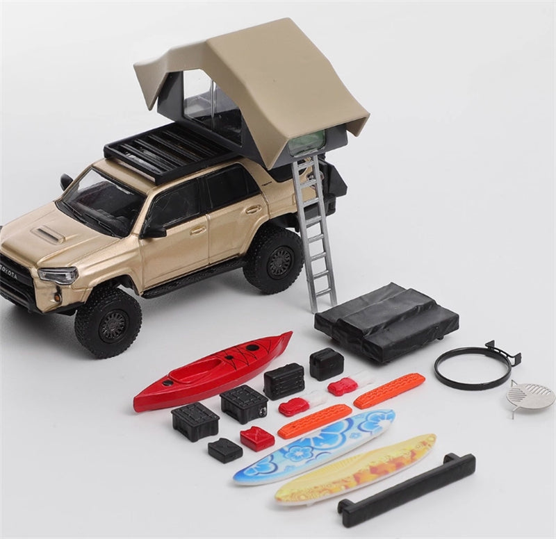 GCD Toyota 4Runner TRD PRO Overland SUV Modified Version Champagne w/ 18 Parts LHD 1:64 Car Pre-built Model view7