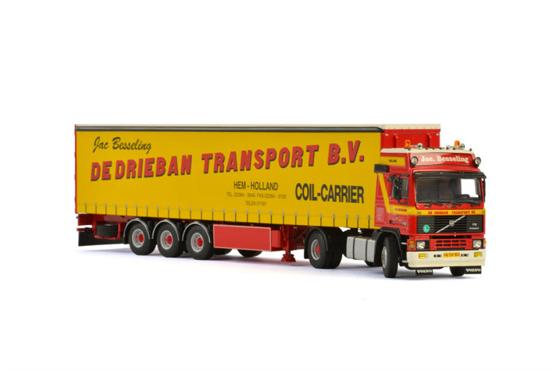 WSI VOLVO F12 CLASSIC CURTAINSIDE TRAILER 3 AXLE DE DRIEBAN TRANSPORT 1:50 Truck Pre-built Model
