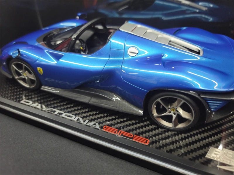 BBR MODELS Ferrari Daytona SP3 Convertible Blue Carbon fiber base Brown Seat Limited Edition 1:18 Car Pre-built Model view5