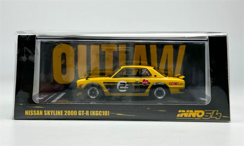 INNO64 Nissan Skyline 2000 GT-R (KPGC10) Yellow Black Stripe # 23 1:64 car Pre-built Model view8