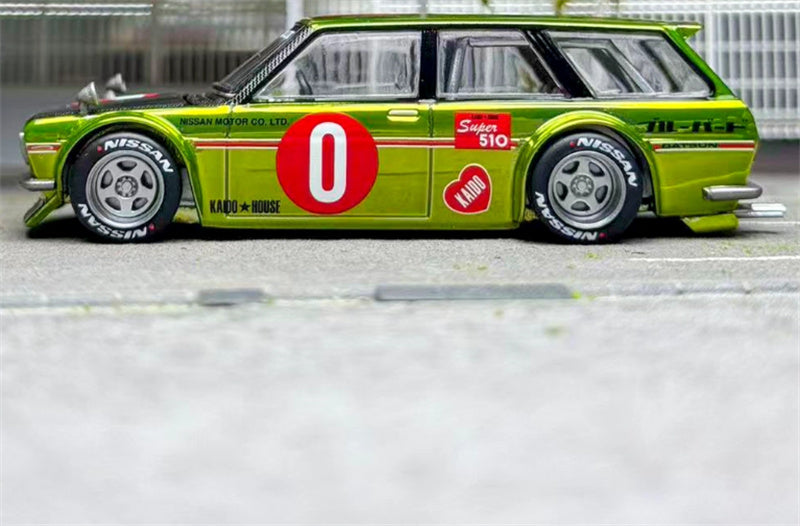 KaidoHouse x MiniGT Datsun KAIDO 510 #0 Wagon OG FLOW Yellow color box packaging 1:64 Car Pre-built Model view3