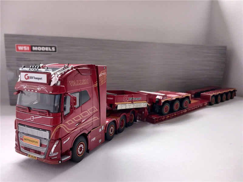 WSI  VOLVO FH5 GLOBETROTTER XL 8X4 LOWLOADER - 5 AXLE + DOLLY 3 - AXLE VALLEM 1:50 DIECAST Truck Lorry