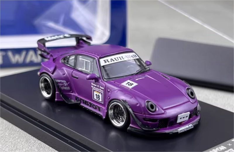 SW Porsche RWB 993 Rotana Matte Purple Race Track Special Edition No.18 Limited Edition 499PCS ONLY 1:64 car Pre-built Model view3