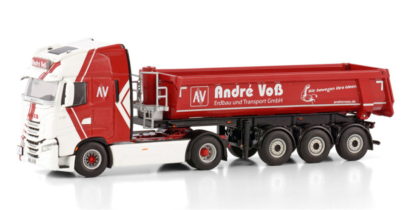 WSI IVECO S-WAY AS HIGH 4X2 HALF PIPE TIPPER TRAILER - 3 AXLE Andre Voss 1:50 Truck Pre-built Model