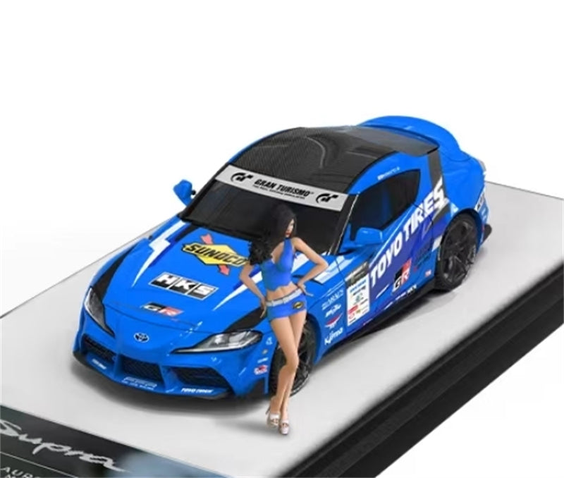 AURORA MODEL Toyota Supra A90 Blue HKS w/ Doll Version Oriental Tires 1:64 car Pre-built Model view1