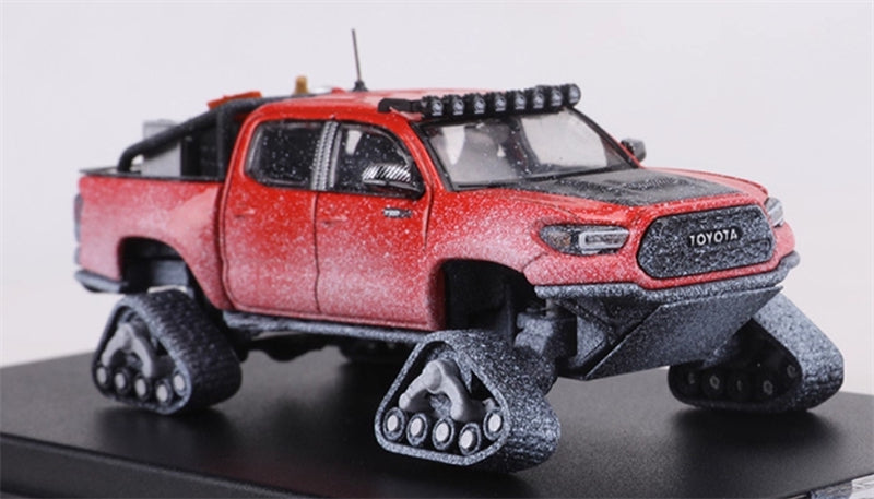 GCD Toyota Tacoma Snow Edition with tank track Snowflake Orange Red LHD 1:64 Truck Pre-built Model view1