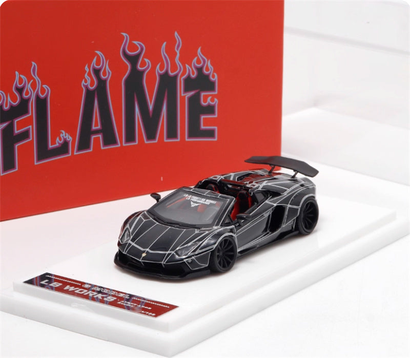 Flame Lamborghini LP700 Convertible Widebody Limited Edition 199PCS ONLY Black explosion pattern 1:64 Car Pre-built Model view4
