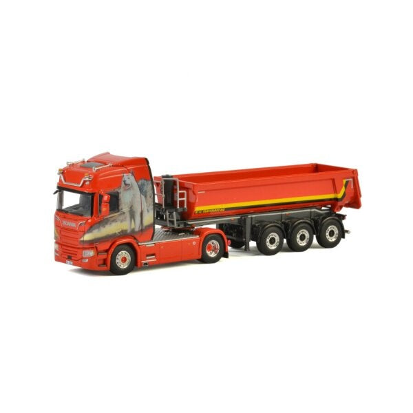 1:50 SCANIA MAYOLANI R CR20H HALF PIPE TIPPER TRAILER 3 AXLE WSI  Red DIECAST Model