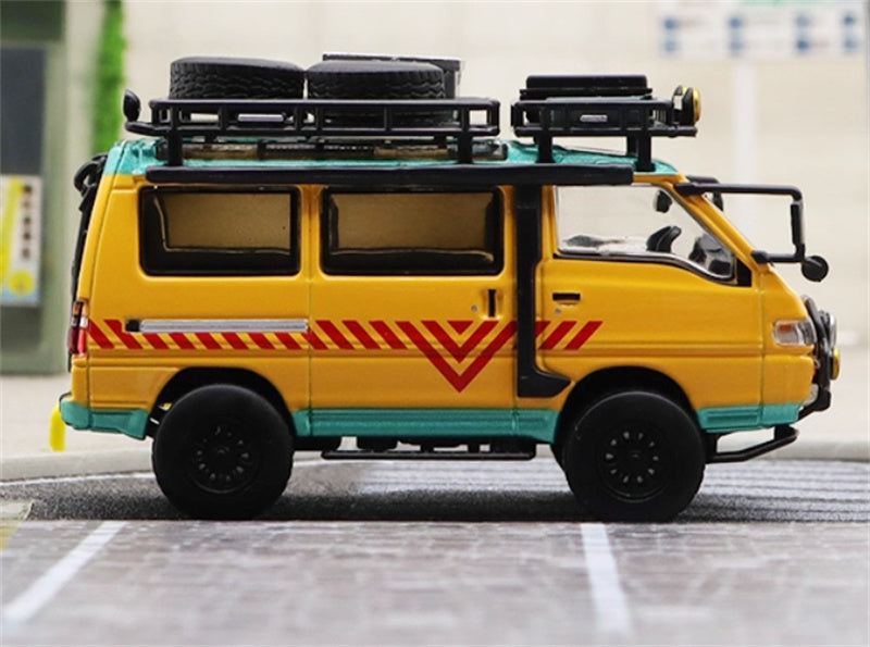 Autobots Models Mitsubishi Delica 3rd Generation Wagon 4X4 Off Road Modified Edition Yellow School Bus left-hand drive with accessories 1:64 Car Pre-built Model view6