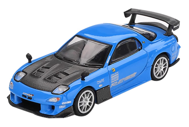 MINIGT Mazdza RX-7 RE-Amemiya 20B NA 3ROTOR-7 Ama-san GO Blue color box packaging 1:64 Car Pre-built Model view1