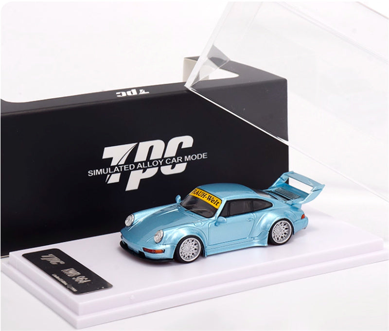 TPC Porsche 911 RWB 964 Widebody Conversion Limited Edition 500PCS ONLY Ice Blue - Silver Wheel 1:64 Car Pre-built Model view6