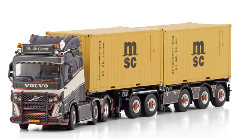 WSI VOLVO FH5 SLEEPER CAB 6X2 TWIN STEER 2CONNECT COMBI TRAILER - 5 AXLE + 2X 20FT CONTAINER M. de Groot MSC 1:50 Model