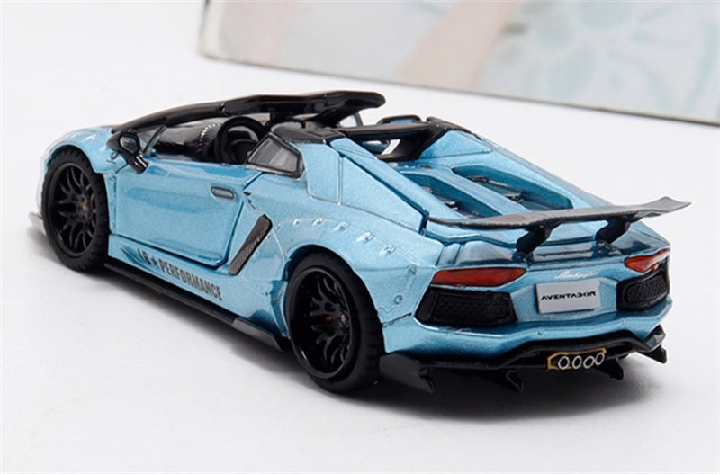 Rhino Model Lamborghini Aventador LP700-4 LBWK Convertible Ice Blue - Black Wheel Limited Edition 500PCS ONLY 1:64 Car Pre-built Model view4