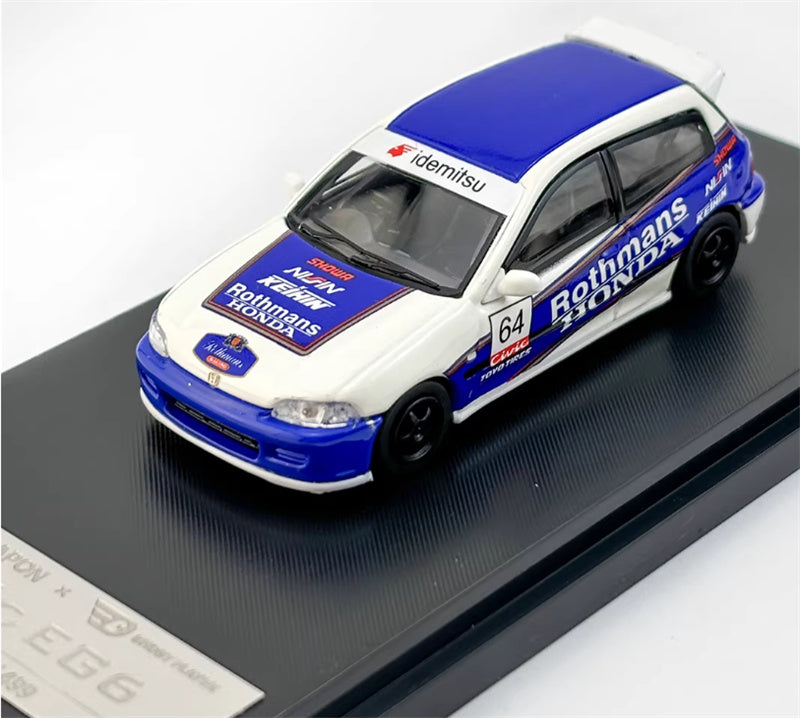 SW Honda Civic EG6 Blue White Rothmans Limited Edition 499PCS ONLY 1:64 Car Pre-built Model view1