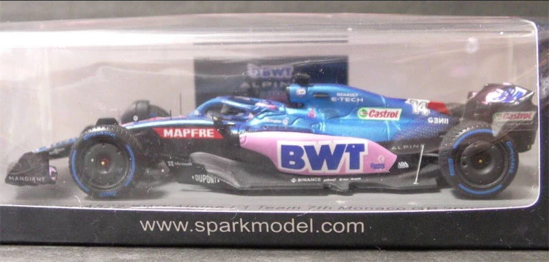 Spark Alpine A522 BWT 7th Monaco GP 2022 FERNANDO ALONSO 1:43 Car Pre-built Model view5