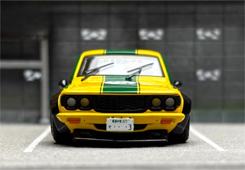 INNO64 Mazda RX3 LBWK Wide Body Modified Yellow # 3 1:64 car Pre-built Model view4