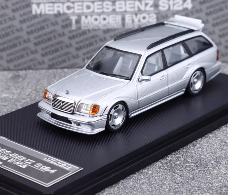 Mortal Mercedes Benz S124 T MODEII EVO2 wagon silver pancake wheels Limited Edition 999PCS ONLY 1:64 Car Pre-built Model view1