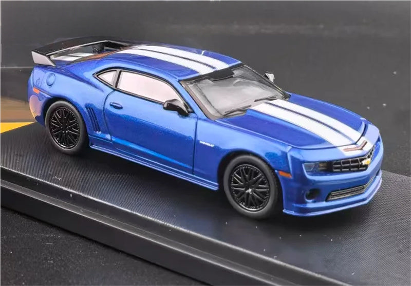 Fine works 64 Chevrolet Camaro Blue hardtop white stripes black wheel Limited Edition 1:64 Car Pre-built Model view5