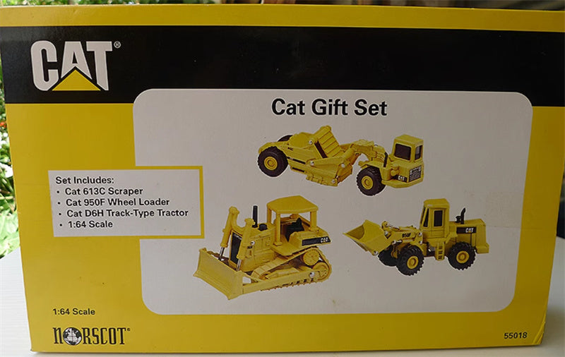 Norscot Cat Gift box set (613C scraper, 950F wheel loader, D6H tracked tractor) yellow 1:64 Truck Pre-built Model