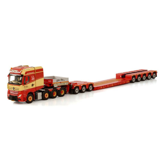 WSI MERCEDES BENZ ACTROS MP4 SLT GIGA SPACE 8X4 NOOTEBOOM LOW LOADER - 5 AXLE WITH DOLLY 3 AXLE TORBEN RAFN 1:50 DIECAST Truck