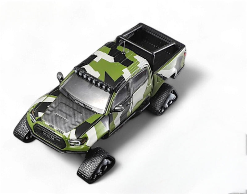 GCD Toyota Tacoma Snow Edition with tank track Green Camo LHD 1:64 Truck Pre-built Model view5