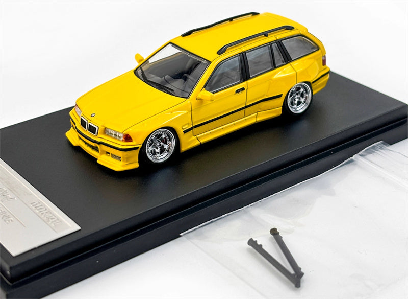 Mortal Third Generation BMW 3 Series E36 Four-Door Touring Yellow Lowered Version Limited Edition 499PCS ONLY 1:64 Car Pre-built Model view1