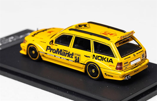 Mortal Mercedes Benz S124 T MODEII EVO2 wagon Yellow taxi pancake wheels Limited Edition 999PCS ONLY 1:64 Car Pre-built Model view2