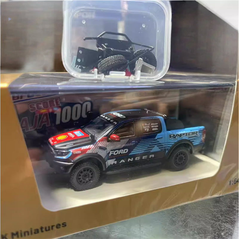 MK Miniatures Ford Ranger Raptor Pickup Blue Painting w/ accessories 1:64 Truck Pre-built Model view7