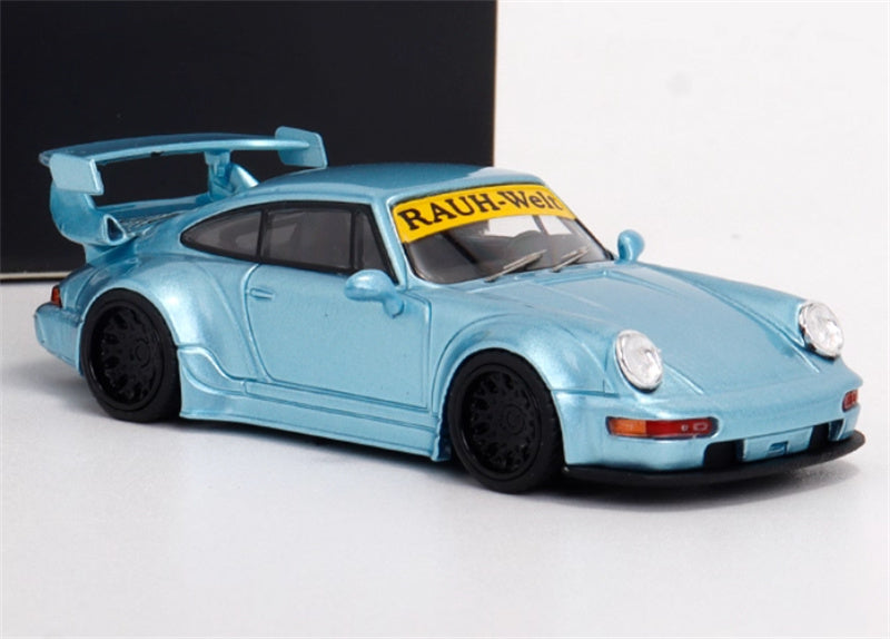 TPC Porsche 911 RWB 964 Widebody Conversion Limited Edition 500PCS ONLY Ice Blue - Black Wheel 1:64 Car Pre-built Model view4