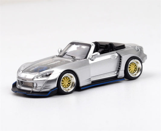 RHINO MODEL Honda S2000 Wide body Convertible Roadster Silver 1:64 car Pre-built Model view1