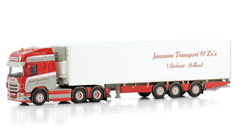 WSI SCANIA R HIGHLINE CR20H 6X2 TAG AXLE TRIDEC REEFER TRAILER - 3 AXLE Janssens Transport & Zn's 1:50 Truck Pre-built Model