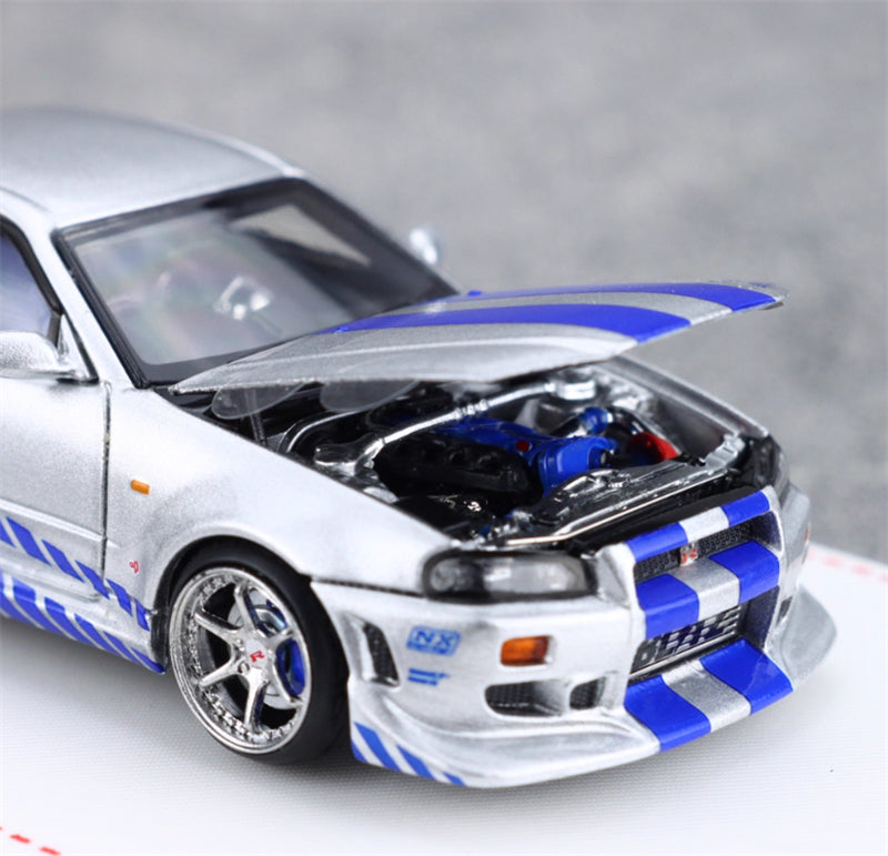 Focal Horizon Nissan Skyline GT-R R34 Silver Blue Limited Edition 999PCS ONLY 1:64 Car Pre-built Model view7