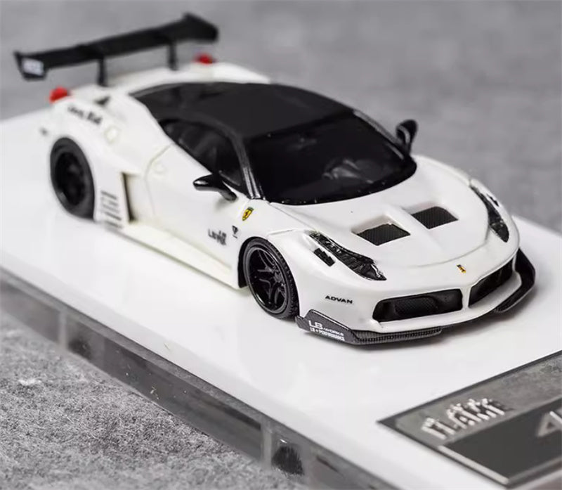 Flame Ferrari 458 GT LBWK wide body modified car Limited Edition 299PCS ONLY White Black Top noctilucent 1:64 Car Pre-built Model view5