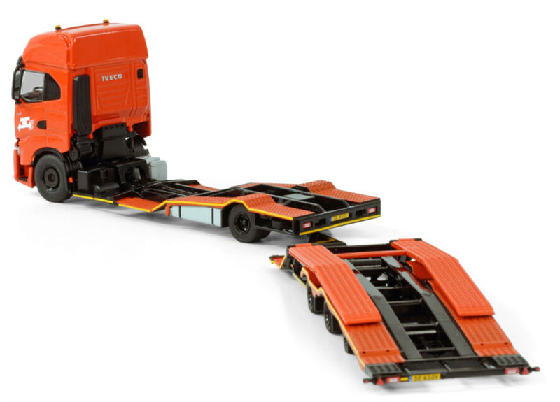 WSI IVECO S-WAY AS HIGH RIGED TRUCK TRANSPORTER TRUCK 4X2 TRUCK TRANSPORTER DRAWBAR TRAILER - 3 AXLE De Rooy 1:50 Model