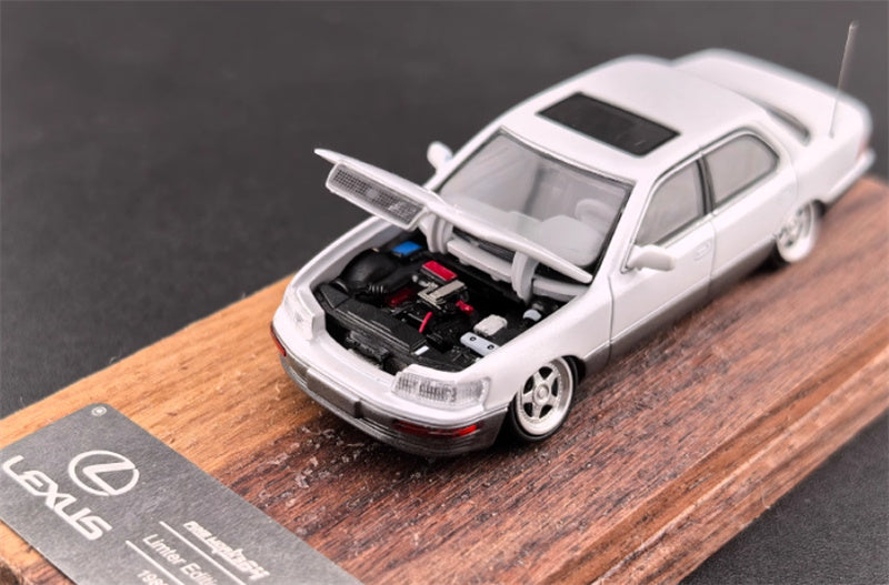 Fine works 64 Lexus LS400 White w/ gray skirt edge Low lying wheels Limited Edition 500PCS ONLY 1:64 Car Pre-built Model view4