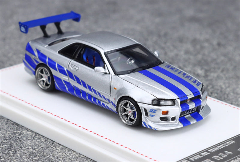 Focal Horizon Nissan Skyline GT-R R34 Silver Blue Limited Edition 999PCS ONLY 1:64 Car Pre-built Model view1