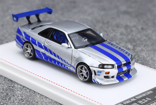 Focal Horizon Nissan Skyline GT-R R34 Silver Blue Limited Edition 999PCS ONLY 1:64 Car Pre-built Model view1