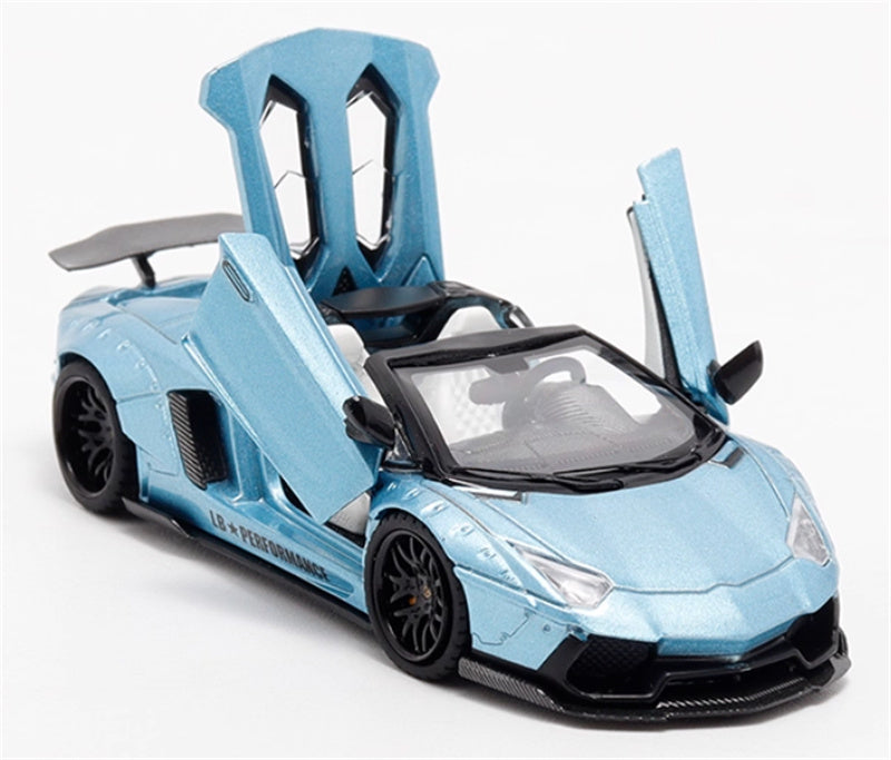 Rhino Model Lamborghini Aventador LP700-4 LBWK Convertible Ice Blue - Black Wheel Limited Edition 500PCS ONLY 1:64 Car Pre-built Model view5