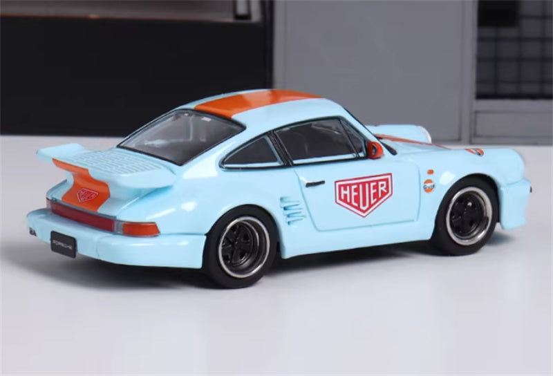 Master Porsche 911 930 Turbo Black Bird HEC Exhibition Limited GULF Blue 1:64 Car Pre-built Airliner Model Display view5