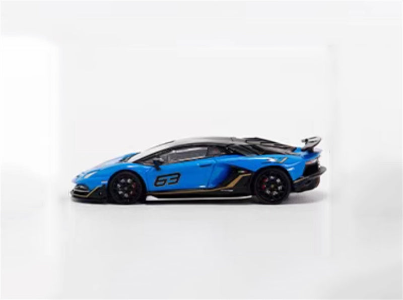 MAXWELL Lamborghini Aventador SVJ 63 Roadster Blue hardtop 1:64 Car Pre-built Model view3