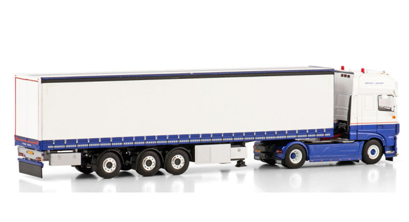 WSI  DAF XF SUPER SPACE CAB MY2017 4X2 CURTAINSIDE TRAILER - 3 AXLE VDB Lunteren 1:50 Truck Pre-built Model