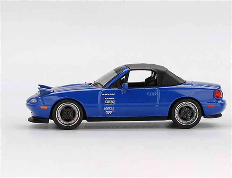 MINIGT Mazda Miata MX-5 NA Tuned Version Dark Blue color box packaging 1:64 Car Pre-built Model view3